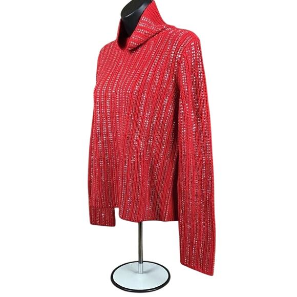 INC International Concepts Women’s Small Red Metallic Turtleneck Sweater - Picture 8 of 16